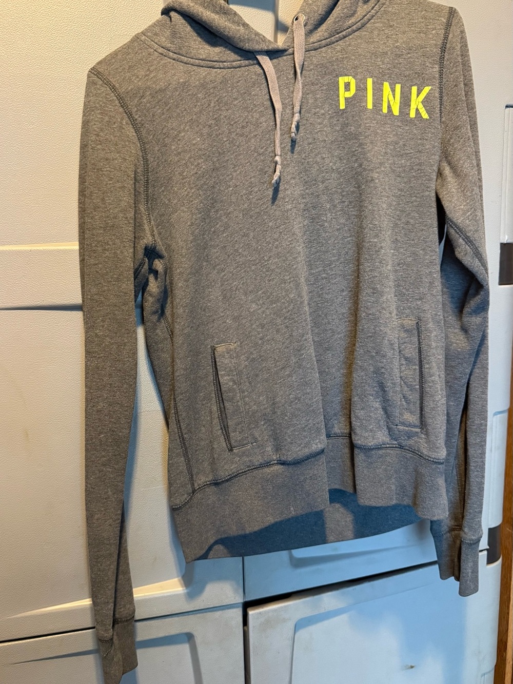 PINK Victoria's Secret Gray Hoodie with Neon Yellow Logo